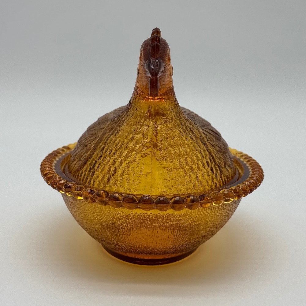 Amber Indiana Glass Hen on Nest Covered Dish Vintage Honey Brown - Picture 2 of 16